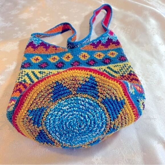 Macrame Woven Bucket Bag Crossbody Handbag Large & Round Bottom Boho Gorgeous - Picture 4 of 5